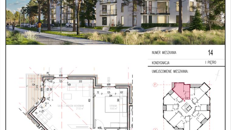 Rzut - Mieszkanie na sprzedaż 2 pokoje o powierzchni 50,12 m² - numer 14 w Grasera 12