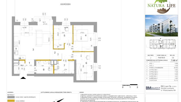 Rzut - Mieszkanie na sprzedaż 4 pokoje o powierzchni 71,52 m² - numer J3 w Osiedle Natura Life budynki JK