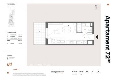 Rzut - Mieszkanie na sprzedaż 1 pokój o powierzchni 27,16 m² - numer B2.72 w Nadgórników 14