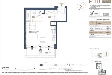 Rzut - Mieszkanie na sprzedaż 1 pokój o powierzchni 28,53 m² - numer 3 w Apartamenty Jana Pawła 34