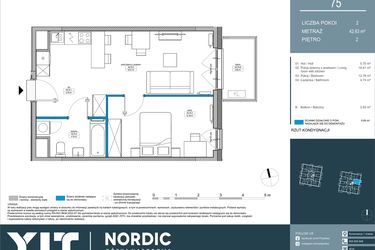 Rzut - Mieszkanie na sprzedaż 2 pokoje o powierzchni 42,63 m² - numer 75 w Nordic Górka Narodowa
