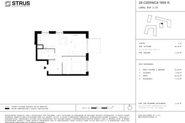 Rzut - Mieszkanie na sprzedaż 2 pokoje o powierzchni 44,81 m² - numer 80 w 28 czerwca 1956 r.