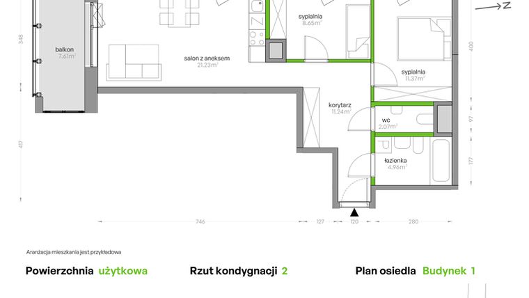 Rzut - Mieszkanie na sprzedaż 3 pokoje o powierzchni 59,52 m² - numer SV/39 w Sikorskiego Vita