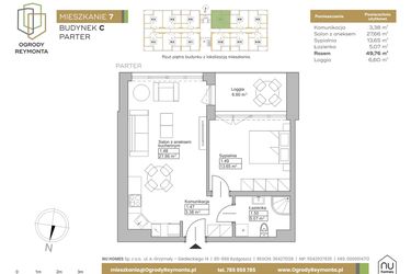 Rzut - Mieszkanie na sprzedaż 2 pokoje o powierzchni 49,76 m² - numer M7 w Ogrody Reymonta
