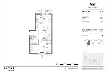 Rzut - Mieszkanie na sprzedaż 2 pokoje o powierzchni 48,37 m² - numer B1.09 w Tarasy Wierzycy
