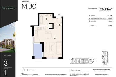 Rzut - Mieszkanie na sprzedaż 1 pokój o powierzchni 29,83 m² - numer C - M.30 w Dzielnica Trust