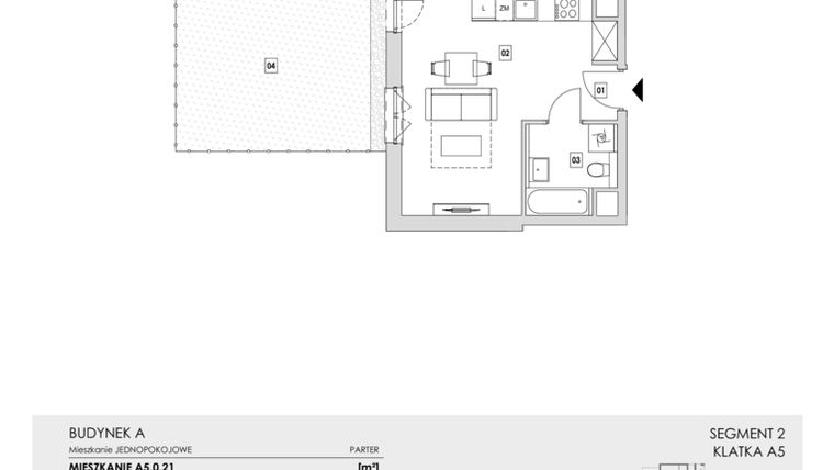 Rzut - Mieszkanie na sprzedaż 1 pokój o powierzchni 28,57 m² - numer A5.0.21 w Zakole Wisły