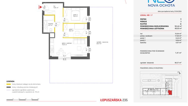 Rzut - Mieszkanie na sprzedaż 3 pokoje o powierzchni 50,44 m² - numer 37 w Neo Nova Ochota