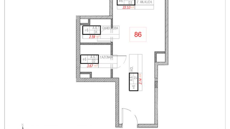 Rzut - Mieszkanie na sprzedaż 1 pokój o powierzchni 30,93 m² - numer A6.1 w Rezydencja Ogród Saski etap I i II