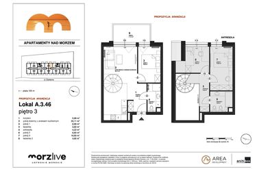 Rzut - Mieszkanie na sprzedaż 4 pokoje o powierzchni 71,25 m² - numer A.3.46 w Morzlive