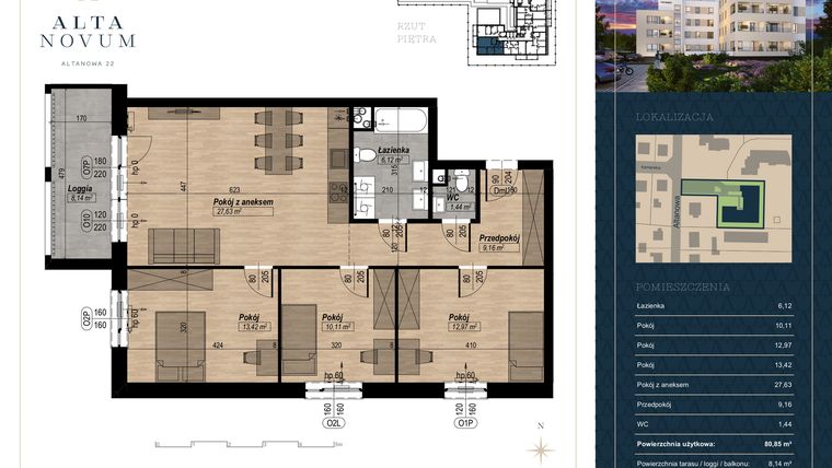 Rzut - Mieszkanie na sprzedaż 4 pokoje o powierzchni 80,85 m² - numer 17 w Alta Novum