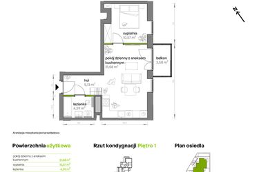Rzut - Mieszkanie na sprzedaż 2 pokoje o powierzchni 42,72 m² - numer AA0101 w Ptasia Vita