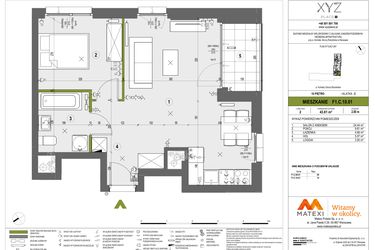 Rzut - Mieszkanie na sprzedaż 2 pokoje o powierzchni 43,81 m² - numer F1.C.10.01 w XYZ Place