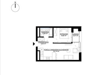 Rzut - Mieszkanie na sprzedaż 2 pokoje o powierzchni 41,42 m² - numer M42 w KrakoVska etap 2