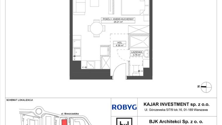 Rzut - Mieszkanie na sprzedaż 1 pokój o powierzchni 33,35 m² - numer C.2M07 w Foresteria
