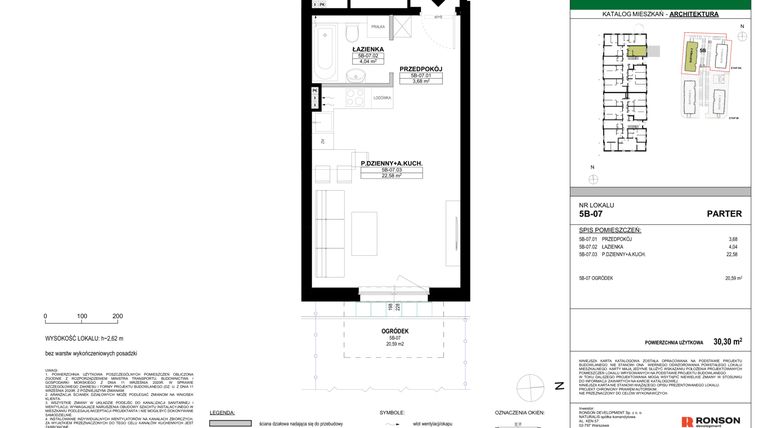 Rzut - Mieszkanie na sprzedaż 1 pokój o powierzchni 30,3 m² - numer 5B-07 w Nowa Północ etap 2A