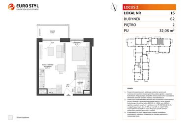 Rzut - Mieszkanie na sprzedaż 1 pokój o powierzchni 32,08 m² - numer 16 w Locus 2 bud. B2