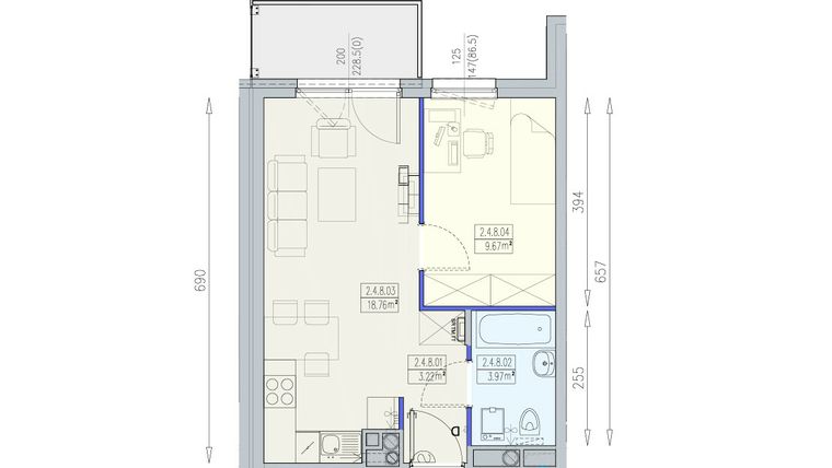 Rzut - Mieszkanie na sprzedaż 2 pokoje o powierzchni 35,62 m² - numer K1 2/4/8/2a w Południk 17 - budynek K1