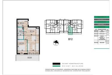 Rzut - Mieszkanie na sprzedaż 2 pokoje o powierzchni 42,48 m² - numer B12 w Lwowska 14