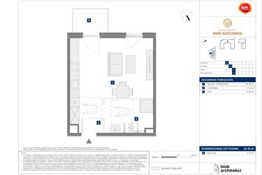 Rzut - Mieszkanie na sprzedaż 1 pokój o powierzchni 34,39 m² - numer A14 w Apartamenty Park Matecznego Etap 1