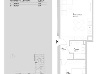Rzut - Mieszkanie na sprzedaż 2 pokoje o powierzchni 48,3 m² - numer B.1.1 w ATAL Parkowa