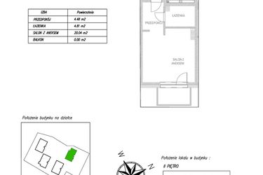 Rzut - Mieszkanie na sprzedaż 1 pokój o powierzchni 29,22 m² - numer A22 w Osiedle Zuchów