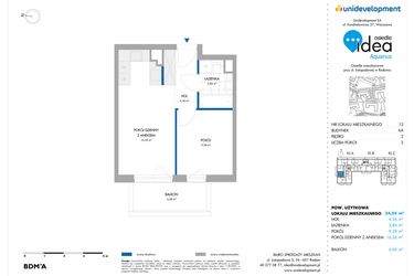 Rzut - Mieszkanie na sprzedaż 2 pokoje o powierzchni 34,04 m² - numer 6A/13 w Osiedle Idea Aquarius
