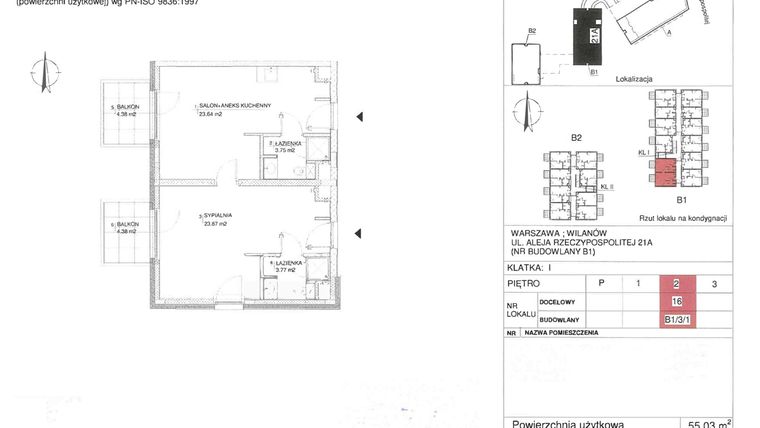 Rzut - Mieszkanie na sprzedaż 2 pokoje o powierzchni 55,03 m² - numer 16 w RZ21