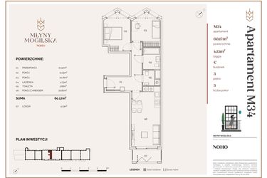 Rzut - Mieszkanie na sprzedaż 3 pokoje o powierzchni 60,17 m² - numer C.34 w Młyny Mogilska