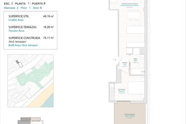 Rzut - Mieszkanie na sprzedaż 1 pokój o powierzchni 48 m² - numer 2.1B w Allonbay Urban - Villajoyosa