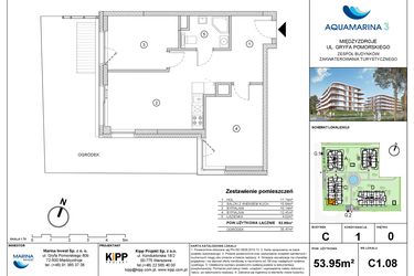 Rzut - Mieszkanie na sprzedaż 3 pokoje o powierzchni 53,95 m² - numer C1.08 w Aquamarina 3