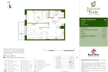 Rzut - Mieszkanie na sprzedaż 2 pokoje o powierzchni 40,73 m² - numer 30 w Julianów Verde II