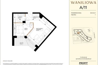 Rzut - Mieszkanie na sprzedaż 2 pokoje o powierzchni 38,35 m² - numer WA2/A/11 w Waniliowa