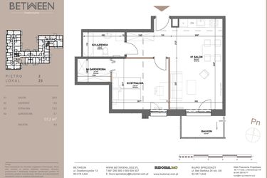 Rzut - Mieszkanie na sprzedaż 2 pokoje o powierzchni 50,89 m² - numer 23 w BETWEEN