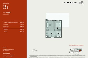 Rzut - Mieszkanie na sprzedaż 2 pokoje o powierzchni 41,4 m² - numer B1 w Mazowiecka 115
