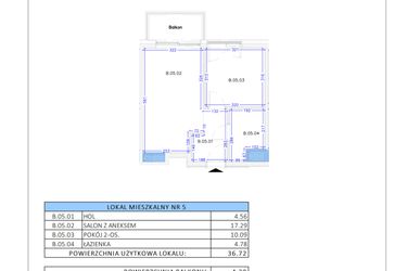 Rzut - Mieszkanie na sprzedaż 2 pokoje o powierzchni 36,72 m² - numer B.5 w Gaja Park