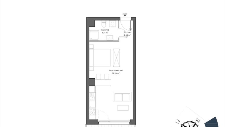 Rzut - Mieszkanie na sprzedaż 1 pokój o powierzchni 36,92 m² - numer H.309 w Nautica Resort etap III