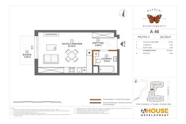 Rzut - Mieszkanie na sprzedaż 1 pokój o powierzchni 34,2 m² - numer A46 w Apartamenty Rusałki