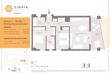 Rzut - Mieszkanie na sprzedaż 2 pokoje o powierzchni 74 m² - numer 20D w Zinnia