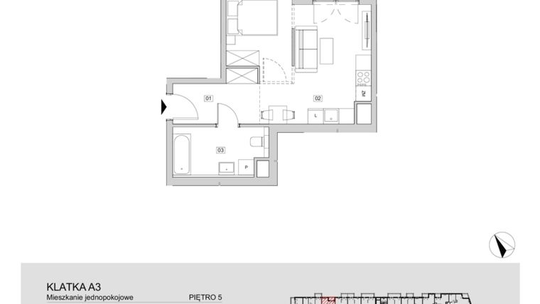 Rzut - Mieszkanie na sprzedaż 1 pokój o powierzchni 39,1 m² - numer A3.5.203 w ATAL Floriana