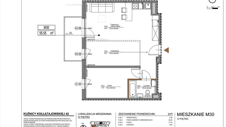 Rzut - Mieszkanie na sprzedaż 2 pokoje o powierzchni 55,55 m² - numer M30 w Kuźnicy Kołłątajowskiej 42