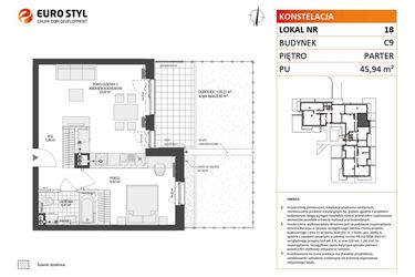 Rzut - Mieszkanie na sprzedaż 2 pokoje o powierzchni 45,94 m² - numer C9.18 w Konstelacja etap V