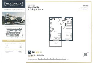Rzut - Mieszkanie na sprzedaż 2 pokoje o powierzchni 40,31 m² - numer B40 w Mickiewicza