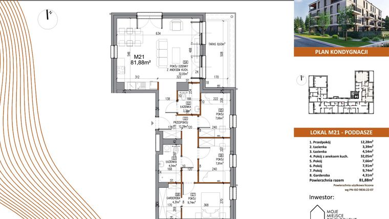 Rzut - Mieszkanie na sprzedaż 4 pokoje o powierzchni 81,88 m² - numer M21 w Villa Terra