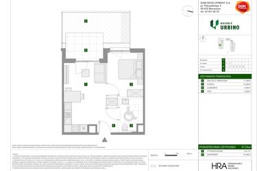 Rzut - Mieszkanie na sprzedaż 2 pokoje o powierzchni 37,24 m² - numer 4 w Osiedle Urbino etap 1.4