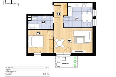 Rzut - Mieszkanie na sprzedaż 2 pokoje o powierzchni 50,63 m² - numer L-24 w Mickiewicza 21 Residence