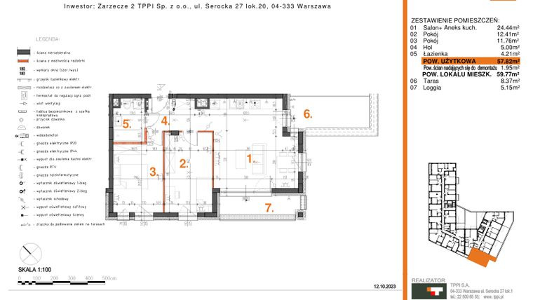 Rzut - Mieszkanie na sprzedaż 3 pokoje o powierzchni 57,82 m² - numer 4 w Zarzecze II Pruszków