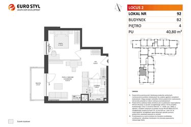 Rzut - Mieszkanie na sprzedaż 2 pokoje o powierzchni 40,8 m² - numer 92 w Locus 2 bud. B2