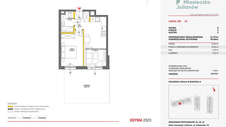 Rzut - Mieszkanie na sprzedaż 2 pokoje o powierzchni 41,07 m² - numer 21 w Miasteczko Julianów