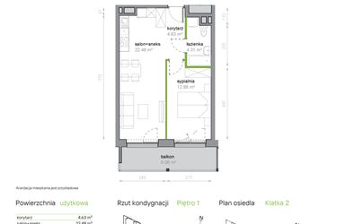 Rzut - Mieszkanie na sprzedaż 2 pokoje o powierzchni 44,3 m² - numer K2/1/04 w Piękna Vita